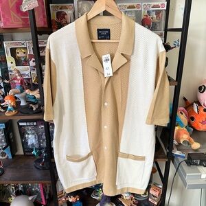 Abercrombie & Fitch Knit Polo Shirt Beige Cream Colorblock Men’s XL New Tag